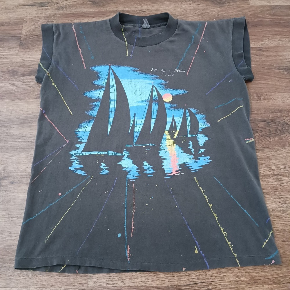 Vintage 80s New Smyrna Beach Florida Sailboat Muscle Tee Sherry's Best Medium